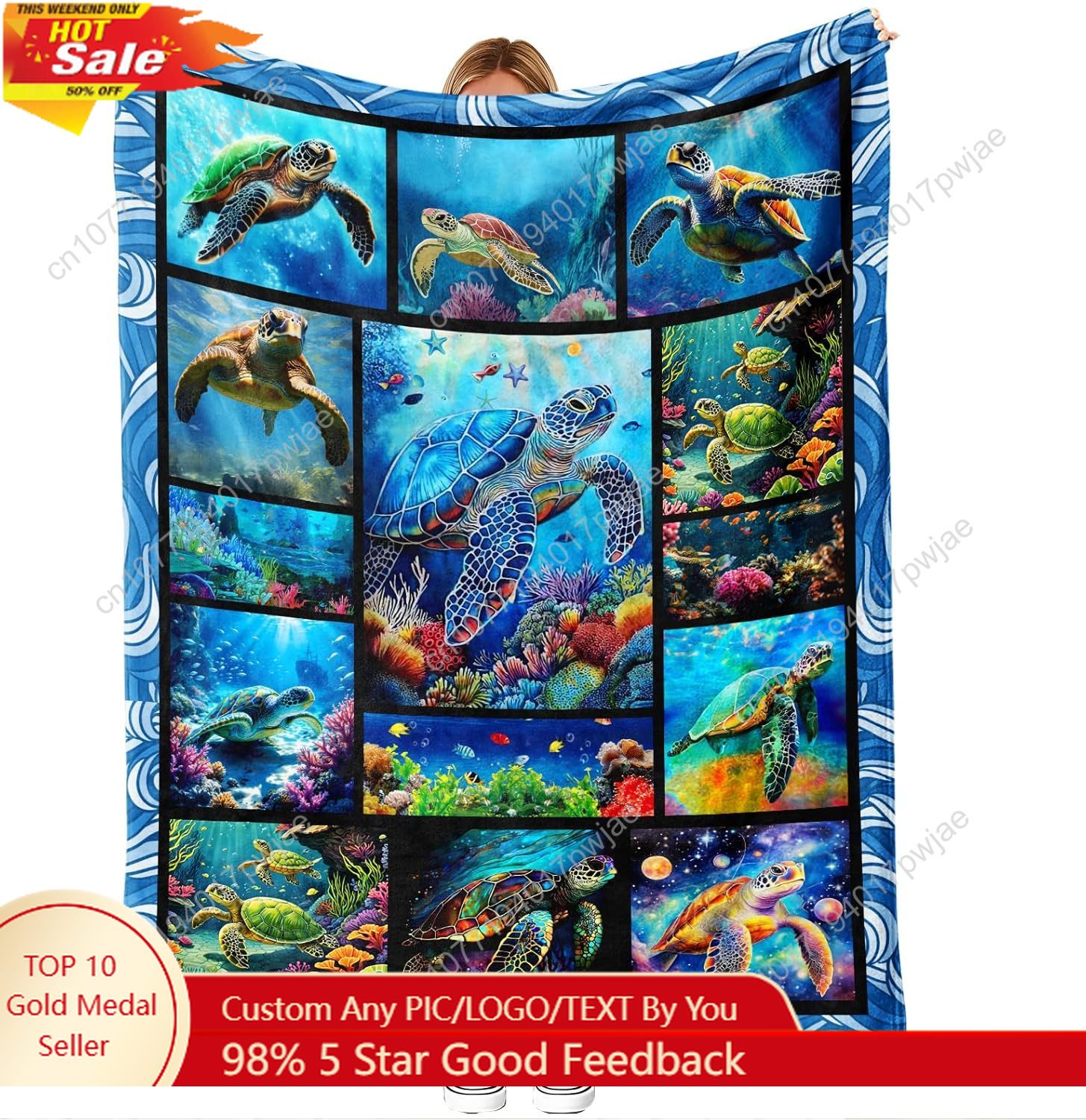 Home Textiles Blanket - ผ้าห่มลายเต่าทะเล ผ้าฟลานเนล นุ่มสบาย ลายศิลปะแนวทะเล ตกแต่งบ้านสไตล์ชายทะเล สำหรับโซฟา