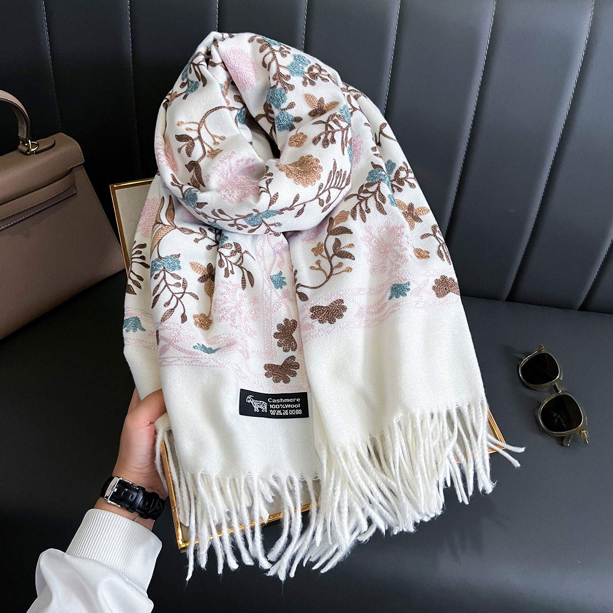 Home Textiles Blanket - ฤดูหนาวใหม่ผ้าพันคอผ้าพันคอผ้าพันคอผู้หญิงเย็บปักถักร้อย Pashmina ผ้าห่มหนา Shawl Wrap Neckerchief