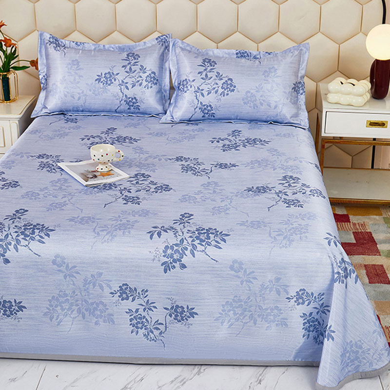 Quality Home Textiles - ชุดแผ่นรองนอนเย็นลายพิมพ์ผ้าซาตินสำหรับฤดูร้อน พับเก็บได้ ใช้กับเครื่องปรับอากาศ พร้อมปลอกหมอน ตกแต่งบ้านแสนสบาย สำหรับผู้ที่มีอาการร้อนชื่น