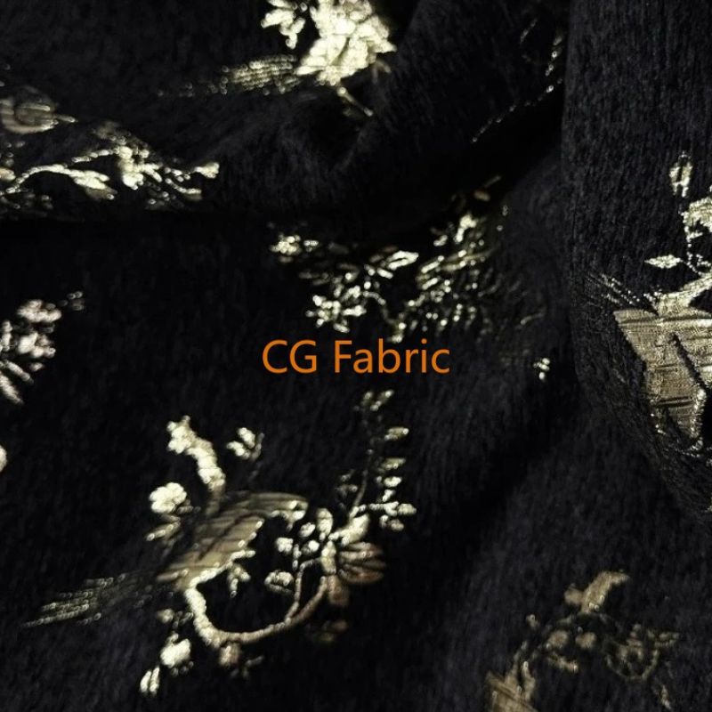 Home Textiles Luxury Curtains - ผ้าไหมเชนิลล์ลายแจ็คการ์ดปักดิ้นทอง สำหรับตัดเย็บชุดฮั่นฝู ผ้าม่านเนื้อนุ่ม ของตกแต่งบ้านสุดหรู วัสดุงานฝีมือสำหรับชุดผู้หญิง