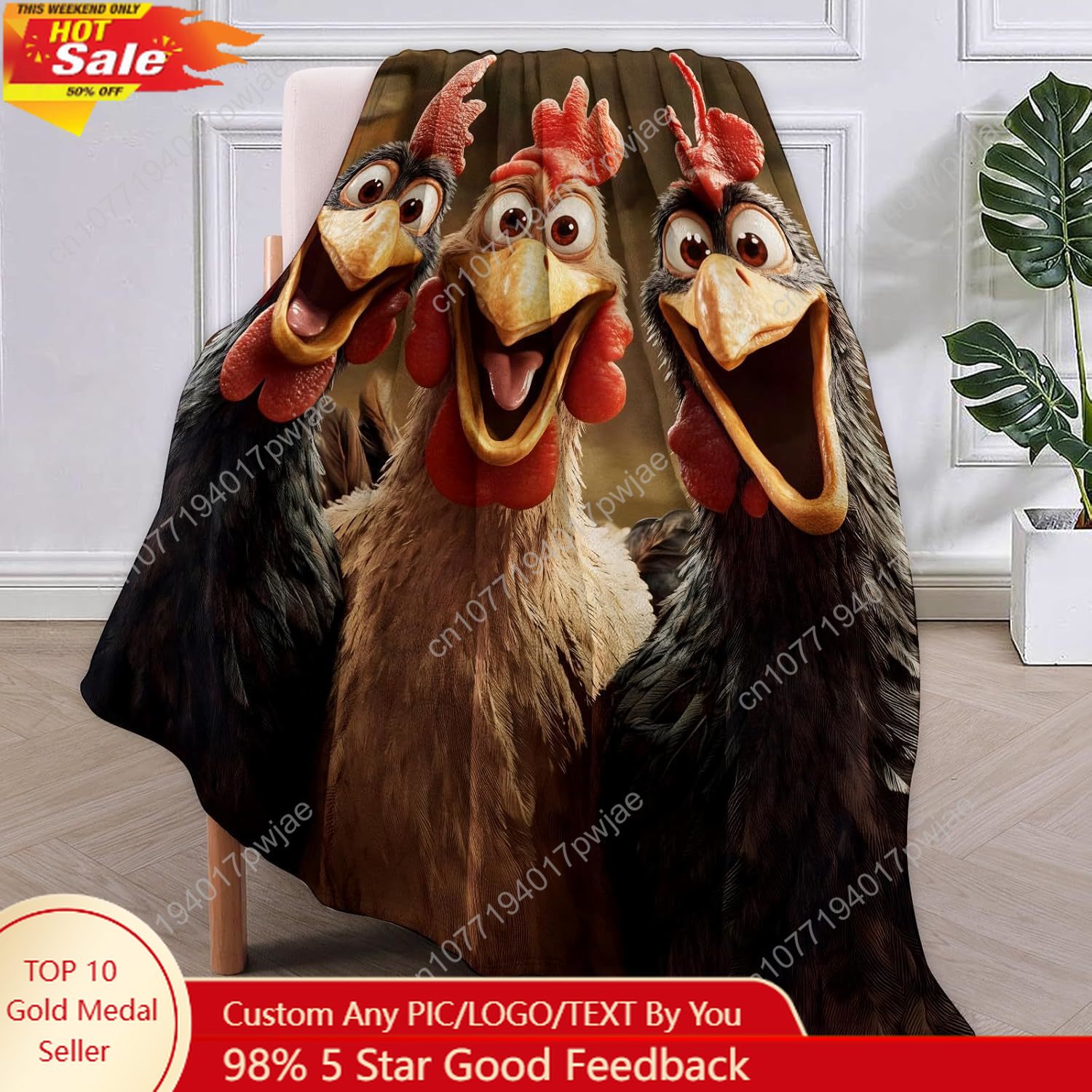 Home Textiles Blanket - ของขวัญผ้าห่มไก่สำหรับผู้หญิง ผ้าห่มลายการ์ตูนไก่สามตัวที่มีความสุข ผ้าห่มผ้าสักหลาดนุ่ม อุ่น น้ำหนักเบา ผ้าห่มสั่งทำพิเศษ