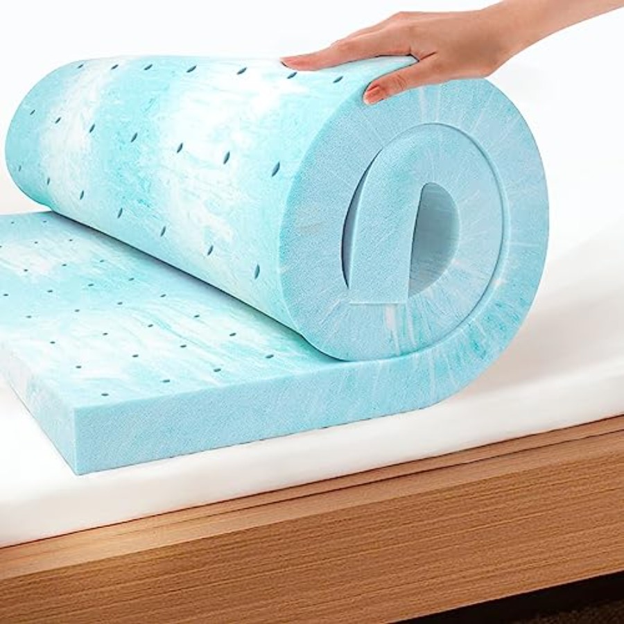 Memory Foam Topper - แผ่นรองนอนเพื่อลดแรงกดทับ เมมโมรี่โฟมผสมเจล สีเทา ดีไซน์ระบายอากาศได้ดี ได้รับการรับรองจาก CertiPUR-US