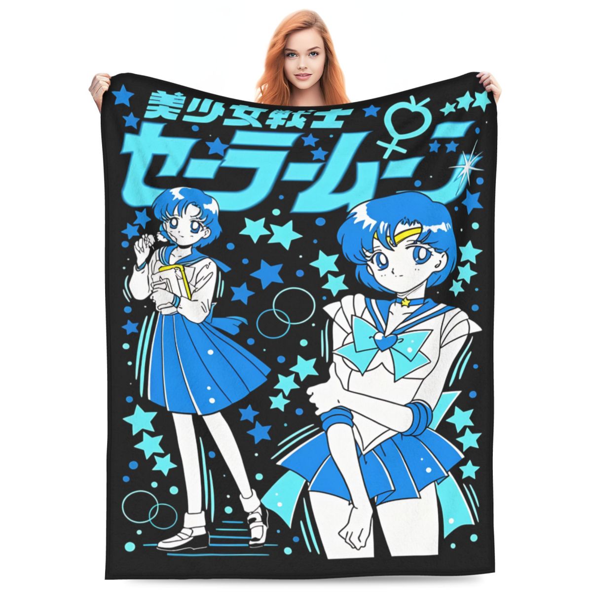 Home Textiles Blanket - ผ้าห่มฟลีซลายเซเลอร์มูน อมิ มิซูโนะ ผ้าห่มนุ่มสบายสำหรับใช้ในบ้าน ขนาด 150*125