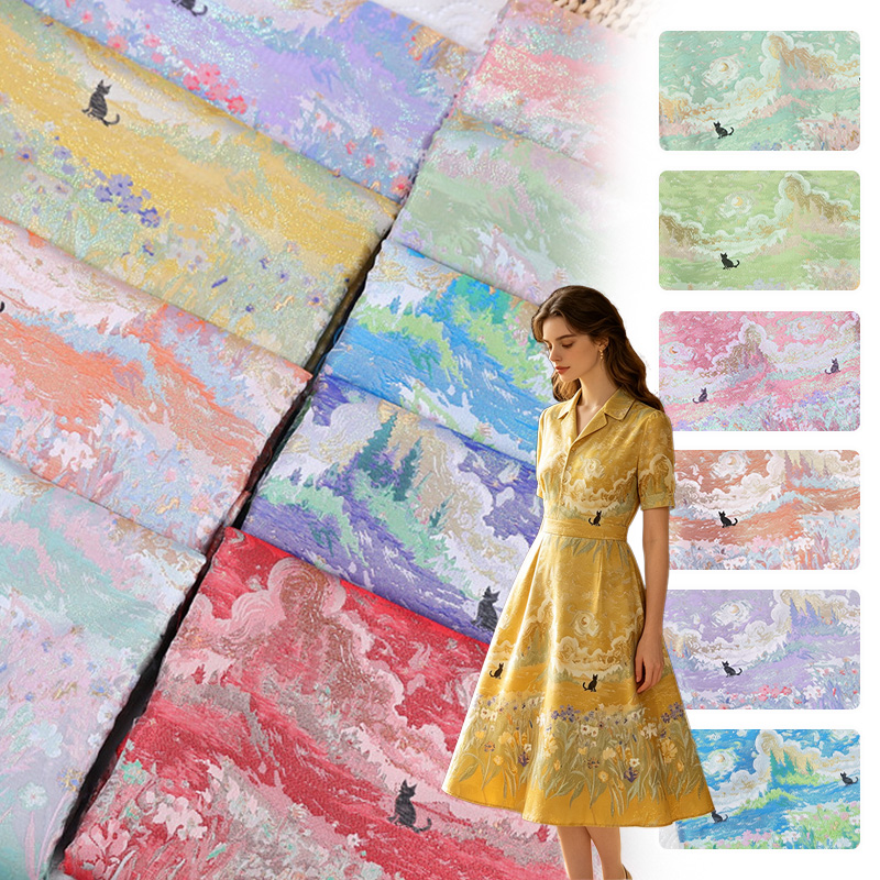 Home Textiles Trends - ผ้าไหมแจ็คการ์ดลายวินเทจสีทอง ลายแมว สำหรับทำชุดเดรส งานฝีมือ กระเป๋า และของตกแต่งบ้าน