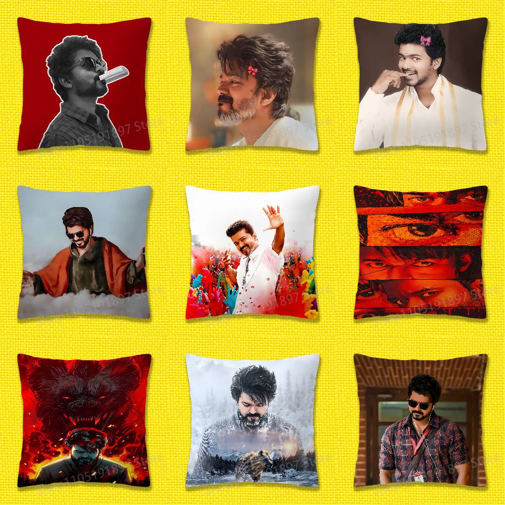 Home Textiles India - ปลอกหมอนอิงลาย T-Thalapathy V-Vijay India สำหรับหมอนขนาด 45*45