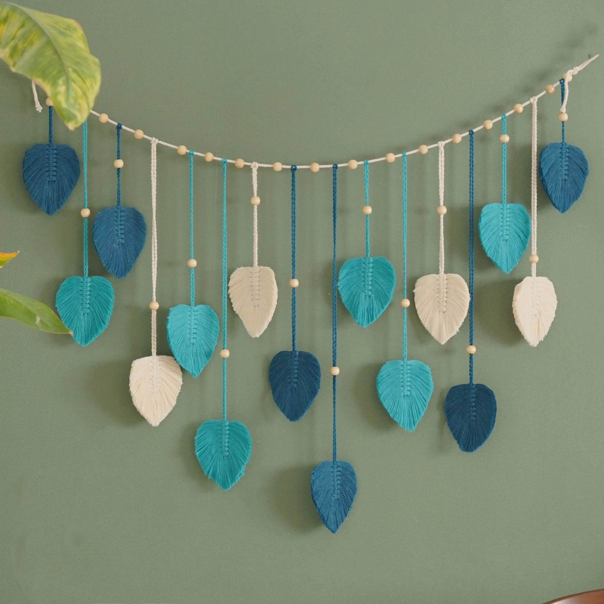 Home Art Textiles - 1 Pc สีเขียวใบ Garland, Macrame Wall