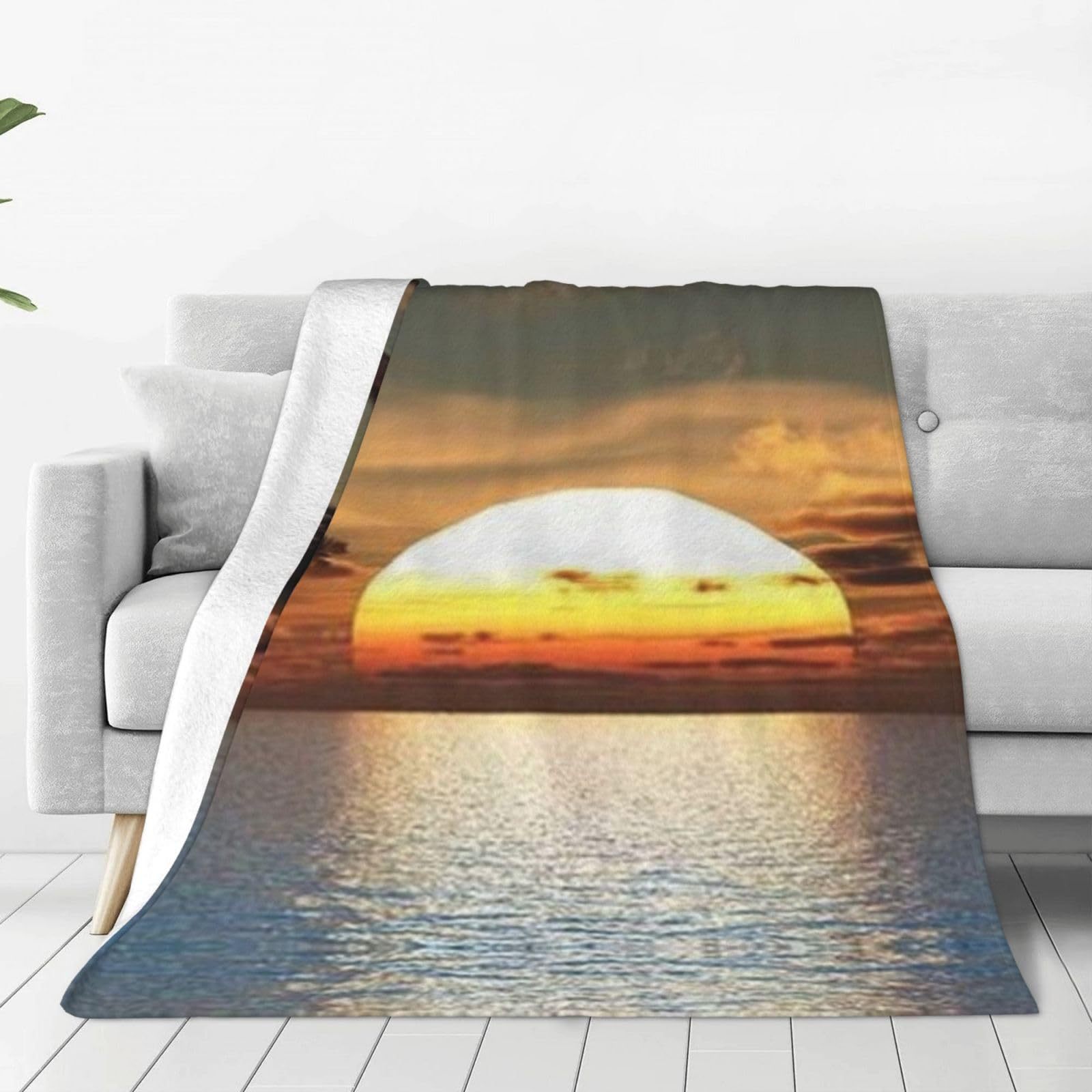 Sunrise Home Textiles & Apparel - ผ้าห่มพิมพ์ลายพระอาทิตย์ขึ้นในมหาสมุทรเขตร้อนสำหรับโซฟา เตียงนอน ท่องเที่ยว แคมป์ปิ้ง ห้องนั่งเล่น สำนักงาน