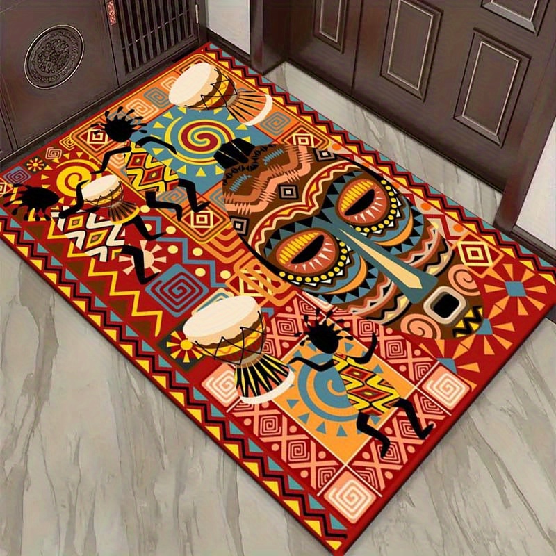 Home Art Textiles - พรมศิลปะแอฟริกันสำหรับตกแต่งเชิงวัฒนธรรม พรมปูพื้นลายแอฟริกันสำหรับทางเข้า ป้องกันการลื่น สามารถซักด้วยเครื่องซักผ้าได้