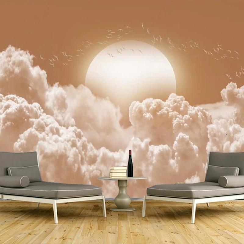 Sunrise Home Textiles & Apparel - ตกแต่งภายในบ้าน ศิลปะ วอลล์เปเปอร์ ภาพจิตรกรรมฝาผนังแบบกำหนดเอง ภาพวาดสีน้ำมัน เมฆสีขาวสมัยใหม่