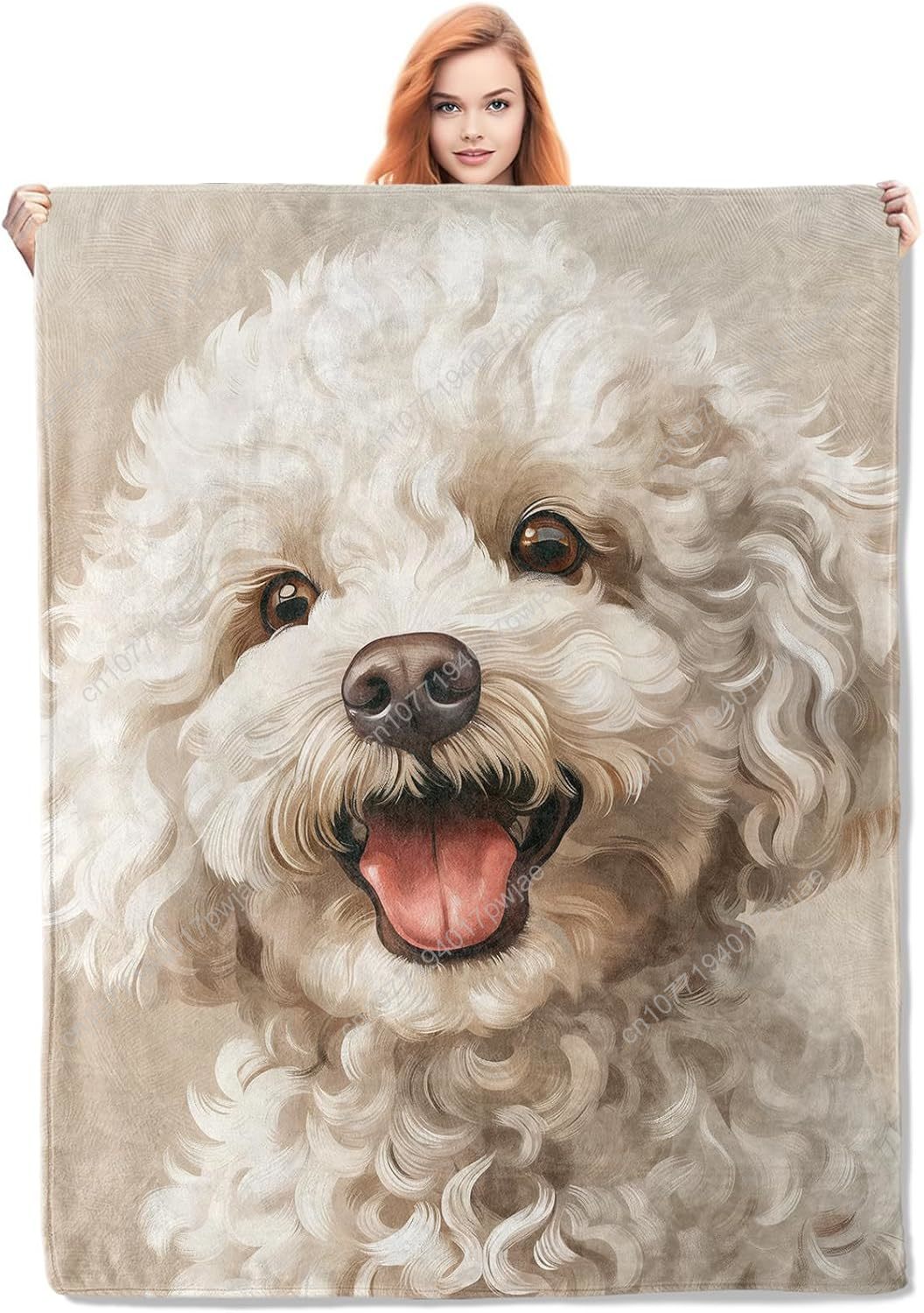 Home Textiles Blanket - ผ้าห่มลายภาพสุนัขพุดเดิ้ลแสนสุข ดีไซน์เหมือนจริง ผลิตจากผ้าฟลีซเนื้อนุ่ม สำหรับคนรักสุนัข โทนสีกลางๆ ผ้าห่มสั่งทำพิเศษ