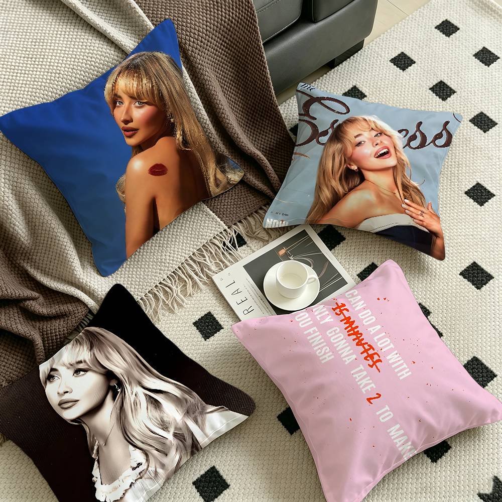 Hot Home Of Textiles - หมอนตกแต่งบ้านลายภาพและข้อความส่วนตัวของนักร้องชื่อดัง S-Sabrina Carpenter ของขวัญสำหรับใช้ในบ้าน ขนาด 45x45