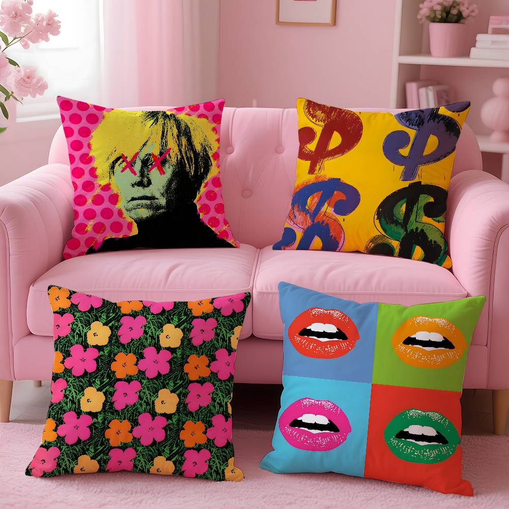 Home Art Textiles - ปลอกหมอนอิงลายศิลปะ A-Andy W-Warhol ป้องกันไรฝุ่น ซิปซ่อน ผ้าพลัฌเนื้อนุ่ม