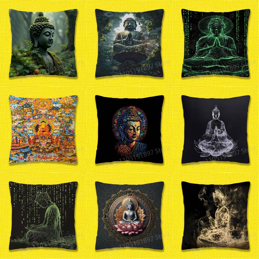 Home Textiles India - ปลอกหมอนอิงลายพระพุทธศาสนาอินเดีย สำหรับหมอนขนาด 50 ซม. 40 ซม.