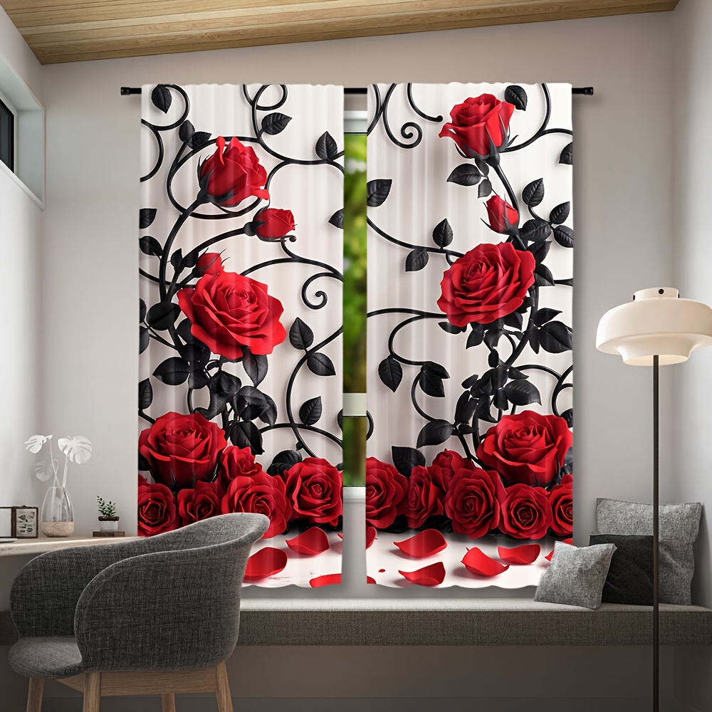 ผ้าม่านลายดอกกุหลาบสีแดงสุดหรู - Home Textiles Luxury Curtains บทวิจารณ์และราคา