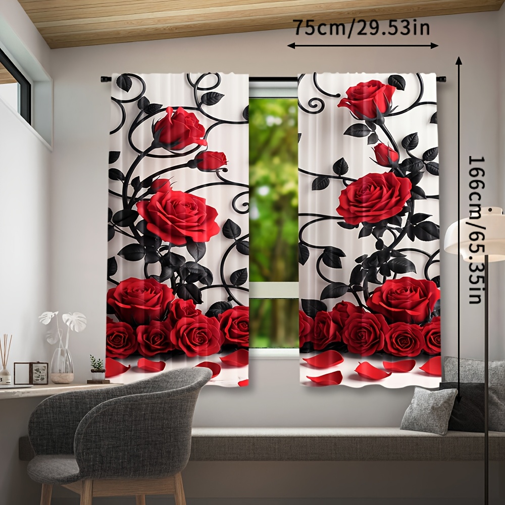 ผ้าม่านลายดอกกุหลาบสีแดงสุดหรู - Home Textiles Luxury Curtains บทวิจารณ์และราคา