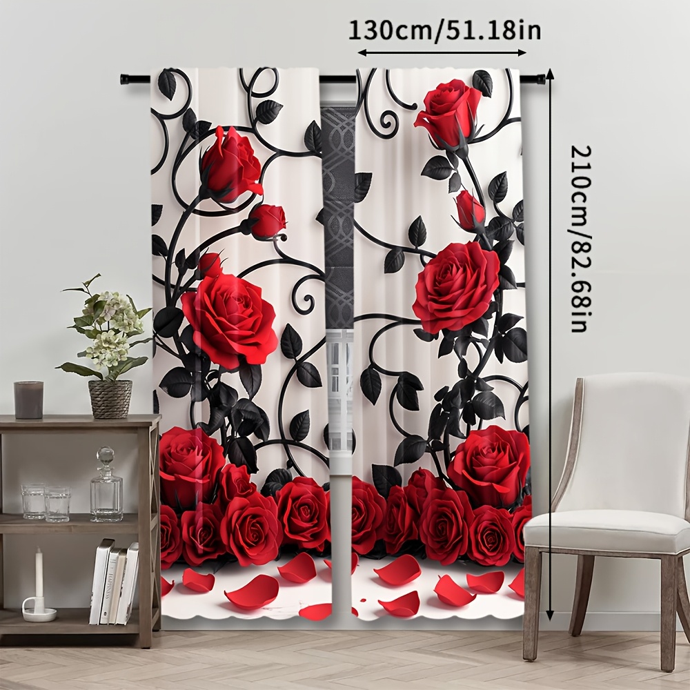 ผ้าม่านลายดอกกุหลาบสีแดงสุดหรู - Home Textiles Luxury Curtains บทวิจารณ์และราคา