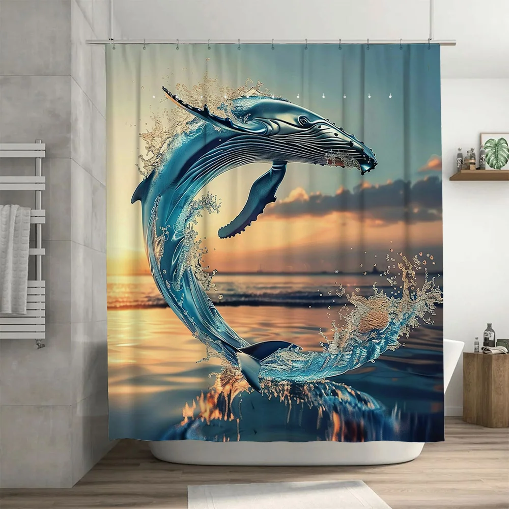 ปลาวาฬสีฟ้าพิมพ์ผ้าม่านกันน้ํา - Home Textiles Luxury Curtains บทวิจารณ์และราคา