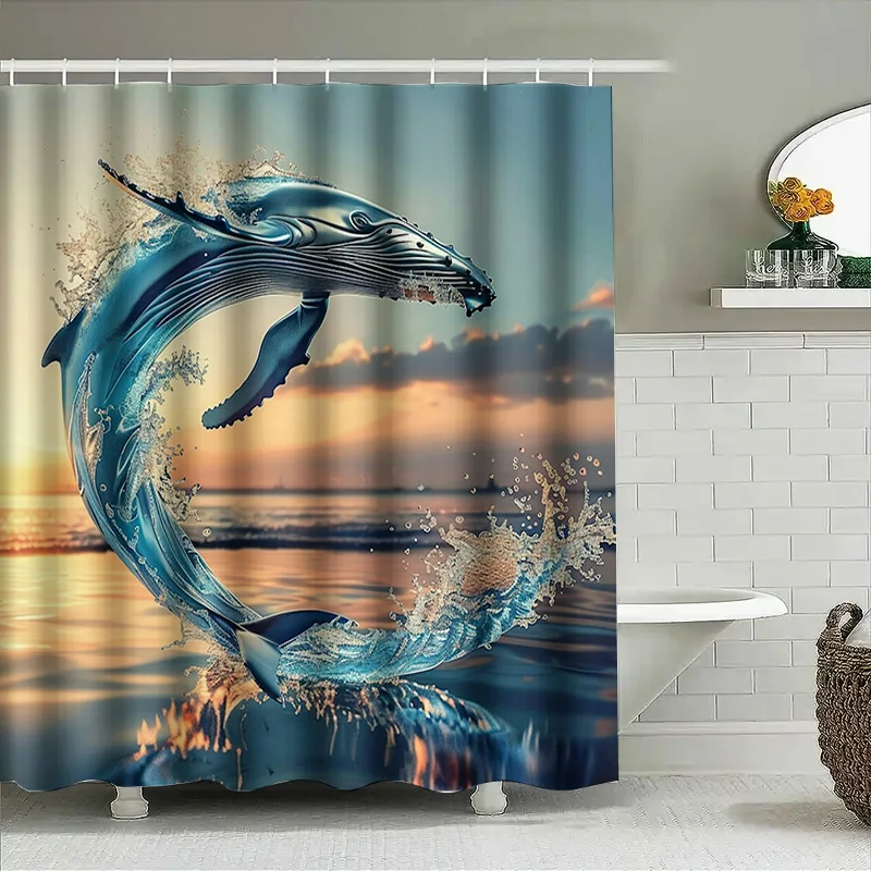 ปลาวาฬสีฟ้าพิมพ์ผ้าม่านกันน้ํา - Home Textiles Luxury Curtains บทวิจารณ์และราคา