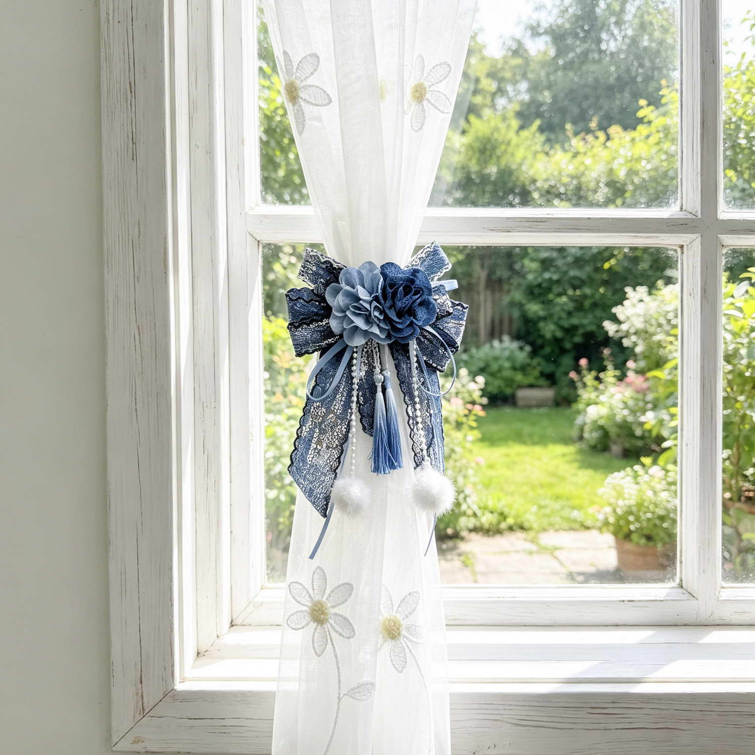 ผ้าม่านรัดม่านลายดอกไม้สีน้ำเง - Home Textiles Luxury Curtains บทวิจารณ์และราคา