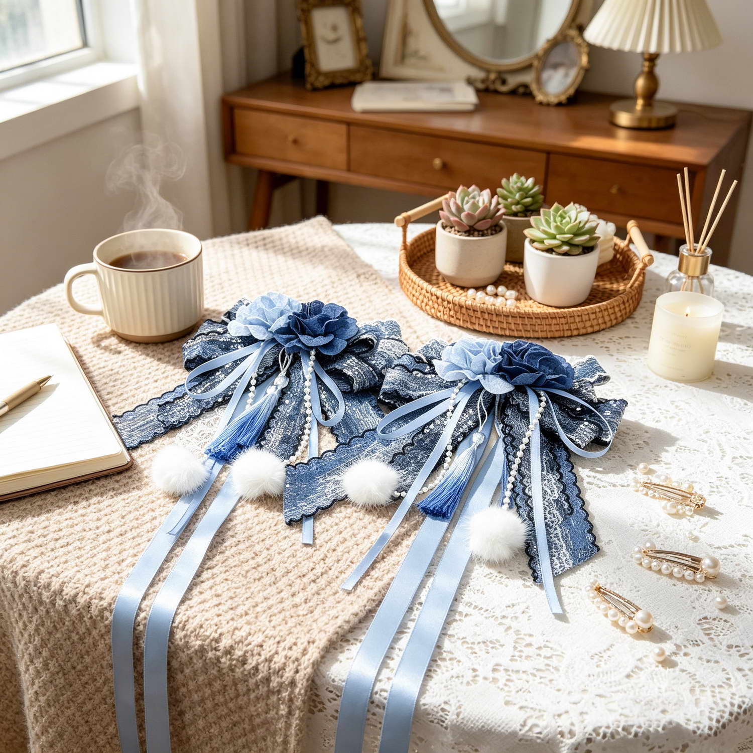 ผ้าม่านรัดม่านลายดอกไม้สีน้ำเง - Home Textiles Luxury Curtains บทวิจารณ์และราคา