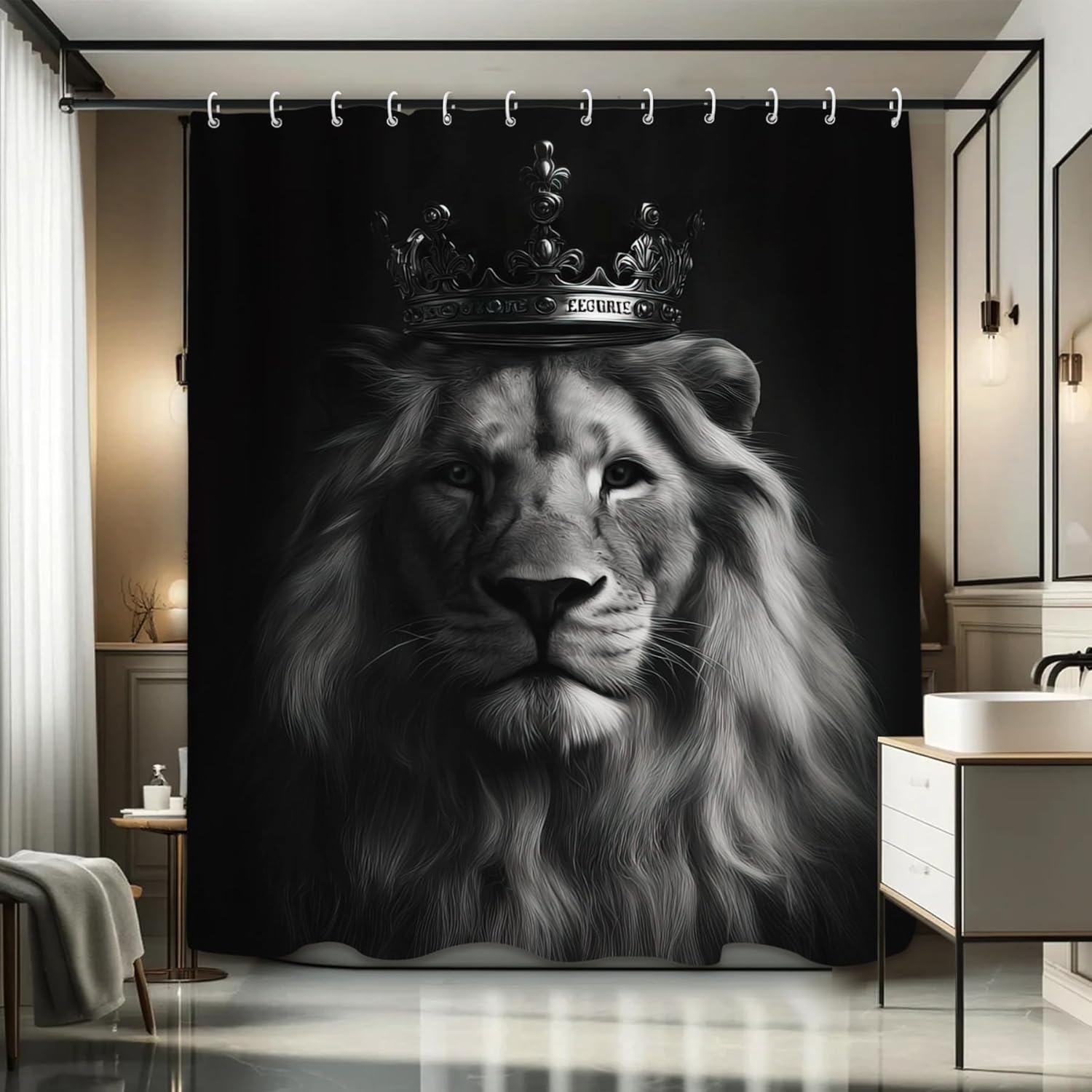 ม่านอาบน้ำลายมงกุฎราชาสิงโตอัน - Home Textiles Luxury Curtains บทวิจารณ์และราคา