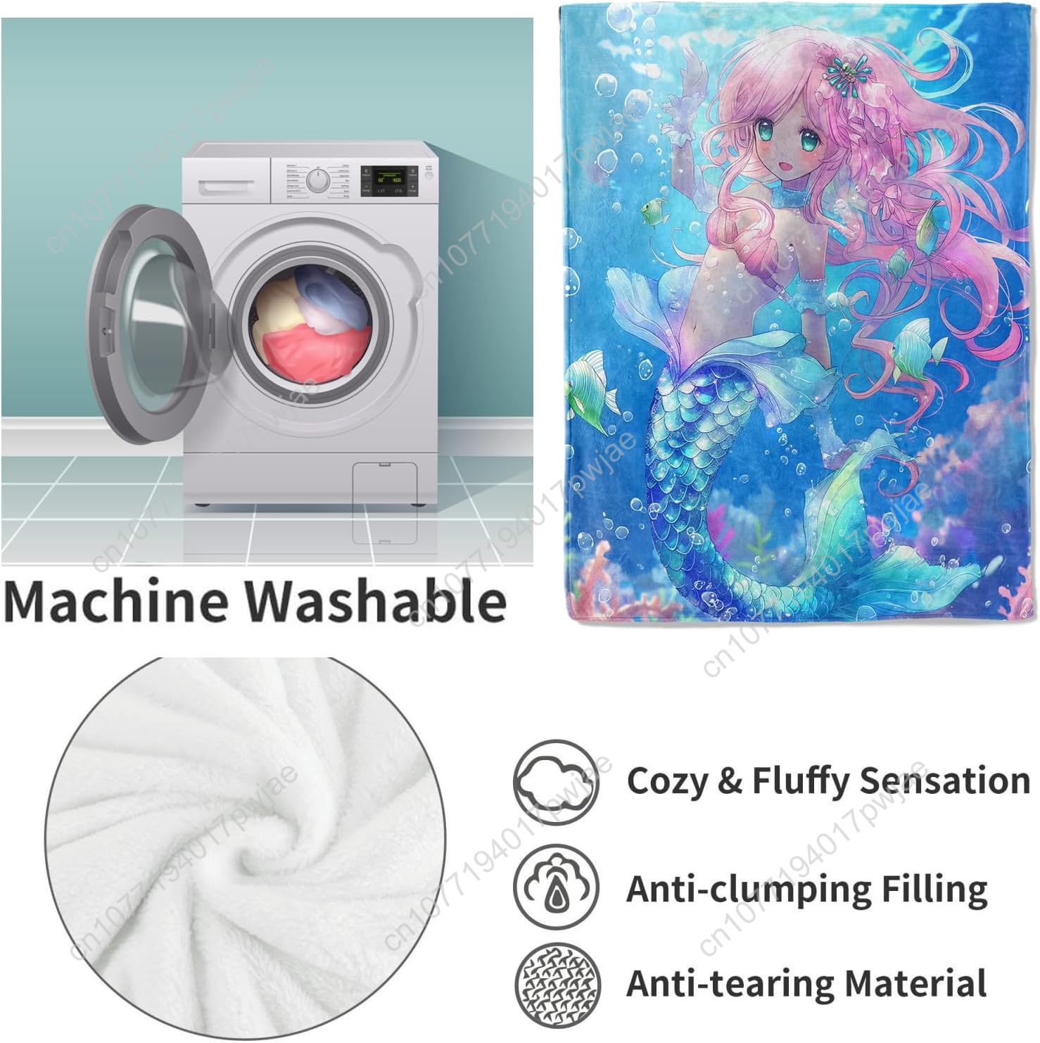 ผ้าห่มลายการ์ตูนนางเงือกน่ารัก - Home Textiles Blanket บทวิจารณ์และราคา