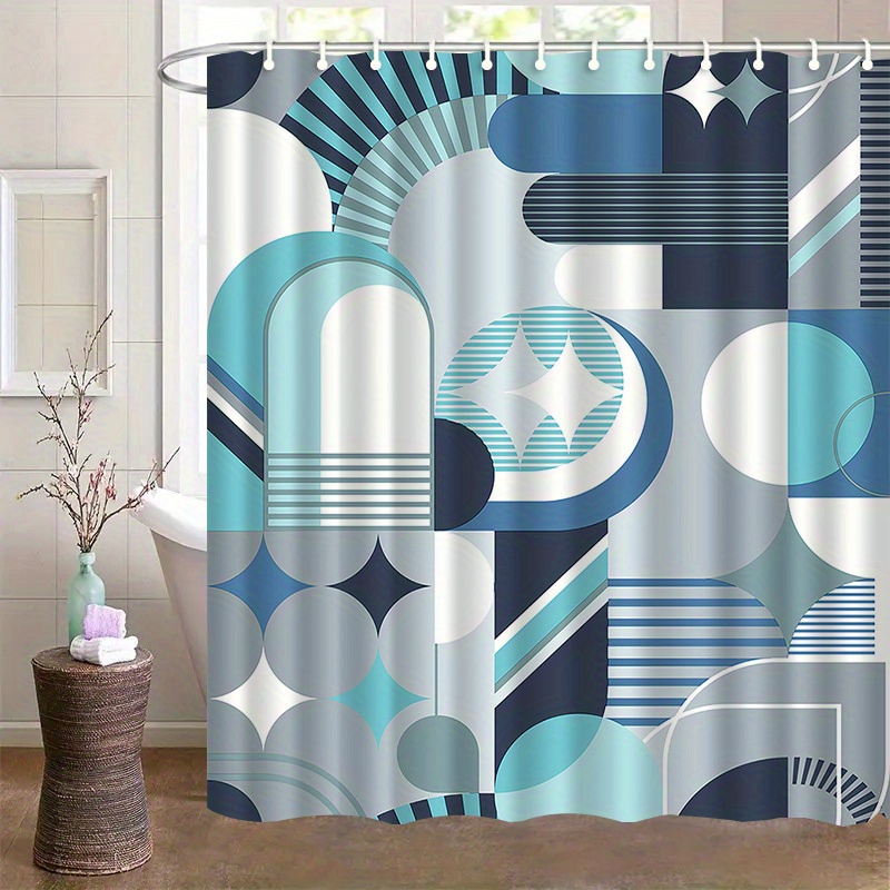 ม่านอาบน้ำลายเรขาคณิตสีฟ้า โมเ - Home Textiles Luxury Curtains บทวิจารณ์และราคา