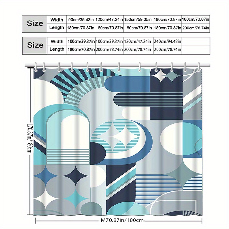 ม่านอาบน้ำลายเรขาคณิตสีฟ้า โมเ - Home Textiles Luxury Curtains บทวิจารณ์และราคา