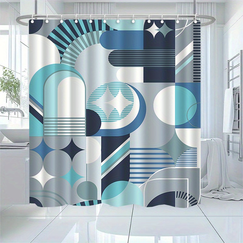 ม่านอาบน้ำลายเรขาคณิตสีฟ้า โมเ - Home Textiles Luxury Curtains บทวิจารณ์และราคา