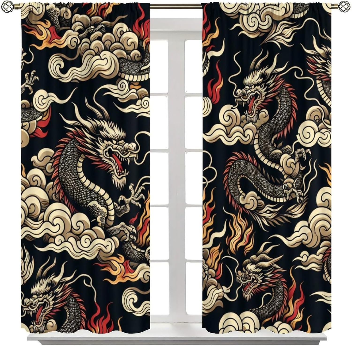 ม่านลายมังกรเอเชียสุดหรู พื้นห - Home Textiles Luxury Curtains บทวิจารณ์และราคา