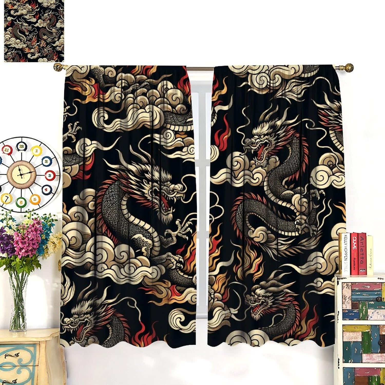 ม่านลายมังกรเอเชียสุดหรู พื้นห - Home Textiles Luxury Curtains บทวิจารณ์และราคา